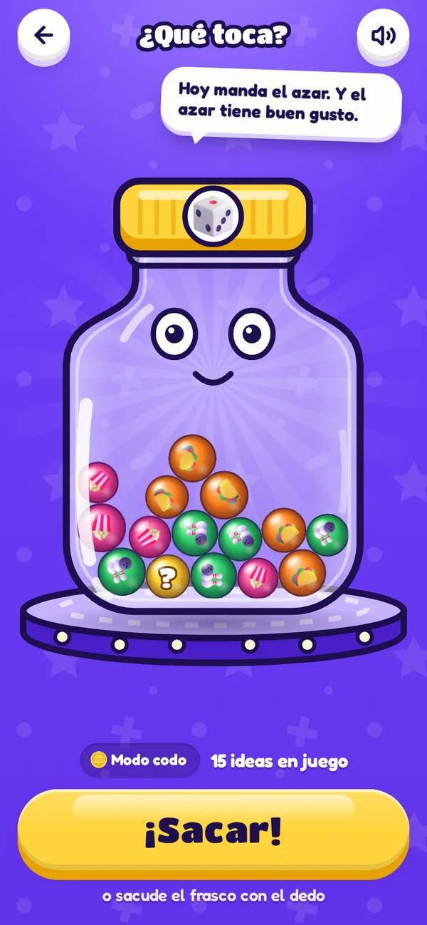 El frasco de Frasco lleno de bolitas de colores, listo para sacar una idea